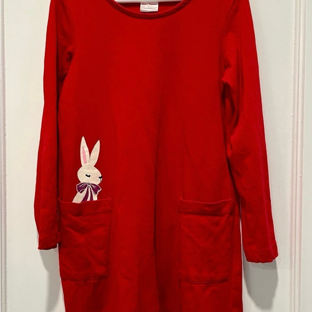 Hanna Andersson Red Dress with Rabbit Decal and Pockets Size 5T
